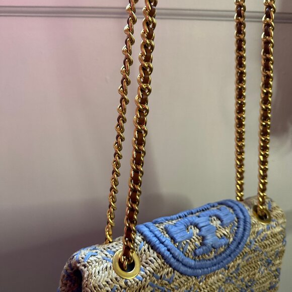 Tory Burch Fleming Soft Straw Shoulder Bag - Gold Chain, Good Condition - Picture 9 of 9